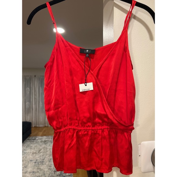 7 For All Mankind Tops - 7 For All Mankind Womens Red Surplice Peplum Camisole Top AN1265H161 XS NWT